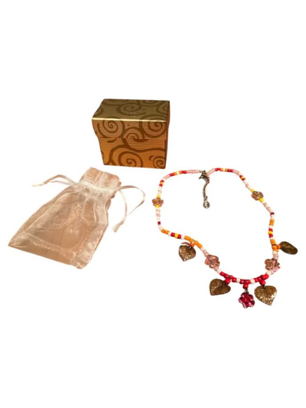 Rare Vintage Girls Oilily Colorful Flowers and Leaves Charm Necklace